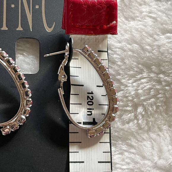 INC Huggie Earrings Silver Tone Pink Rhinestones New - Picture 6 of 6